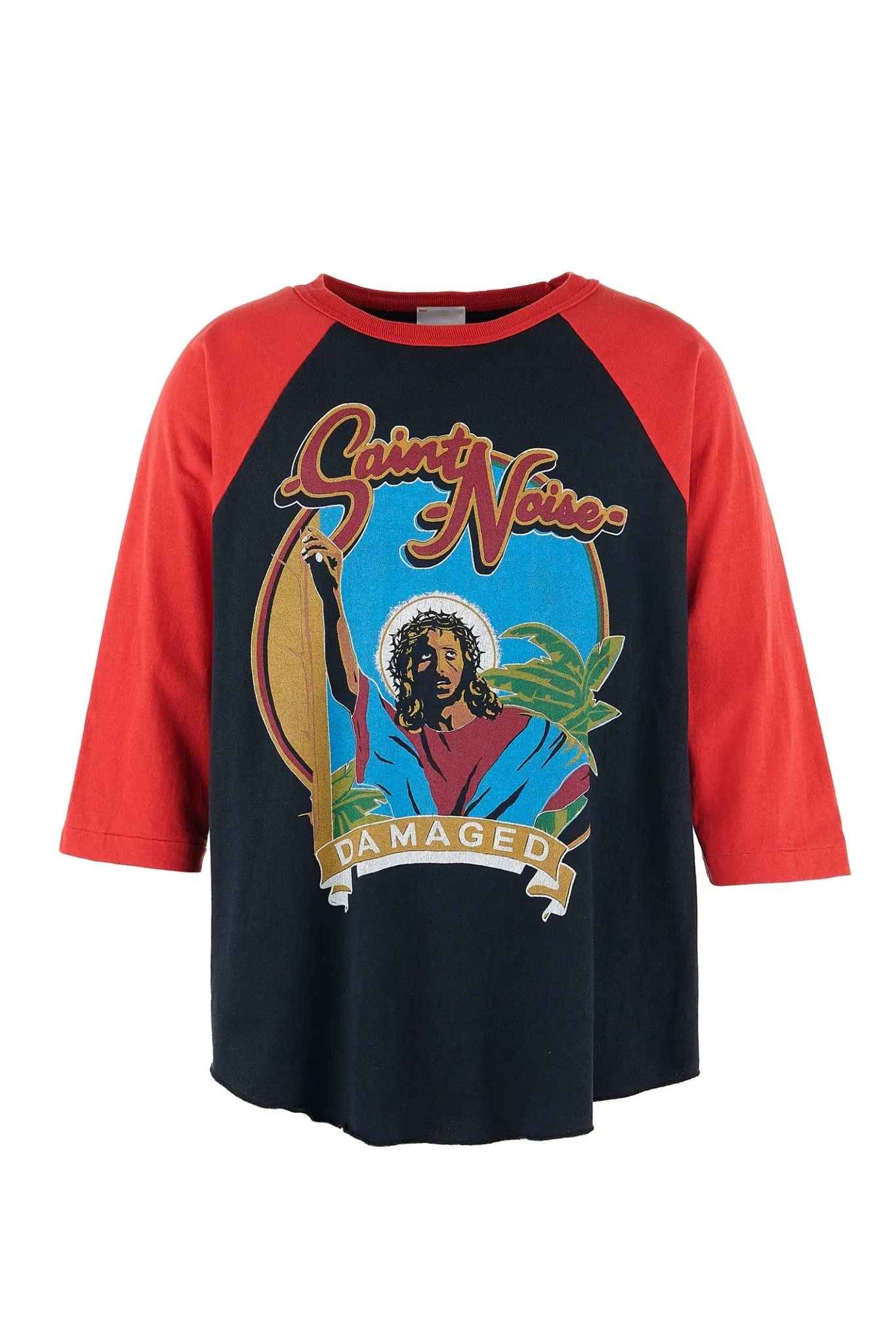 SAINT Mxxxxxx × LASTMAN LM_SS TEE/SNT NOISE/BLK Jesus horn sleeve color block TEE Black and red S-XL LAST MAN co-branded model Customized accessories Completely matched Horn sleeve color block Unlocked design Natural rewinding after washing Unique and handsome Top printing technology Undifferentiated restoration Cylindrical side seam fabric technology Top purchasing level